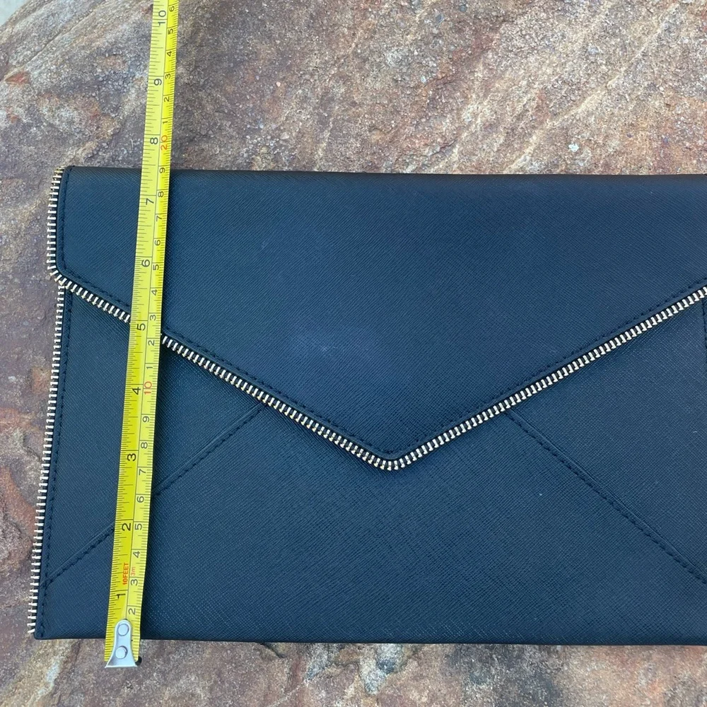 Rebecca Minkoff “Leo” Black Zip-Trim Saffiano Leather Envelope Clutch (CdlG)